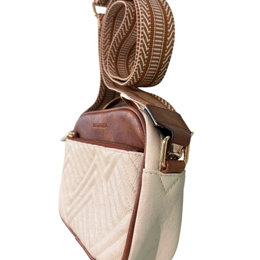 Crossbody Quilted Cream and Brown Bag Adjustable Strap
